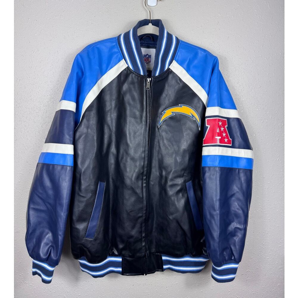 Vintage San Diego Chargers NFL Faux Leather Varsity Bomber Jacket Size XL